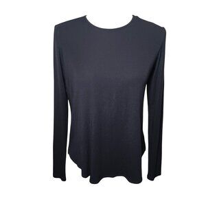 Theory Long Sleeve Curved Hem Top Navy Blue‎ Crew Neck High Low T-Shirt Size S